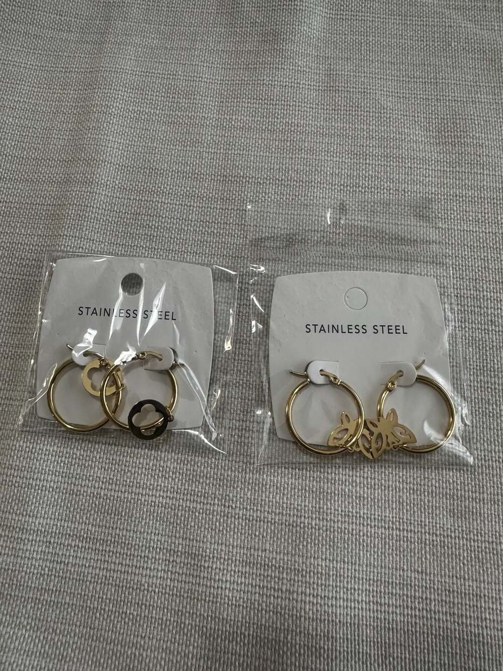 Set of Two Pairs Stainless Steel Gold-Tone Huggie Hoop Earrings
